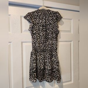Black and White Leopard Print Dress with Flutter Sleeves